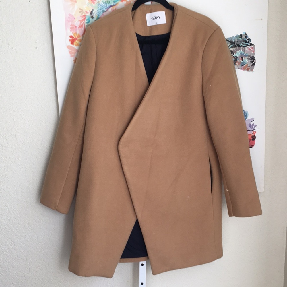 GRAY Camel Open-Front Trench Coat